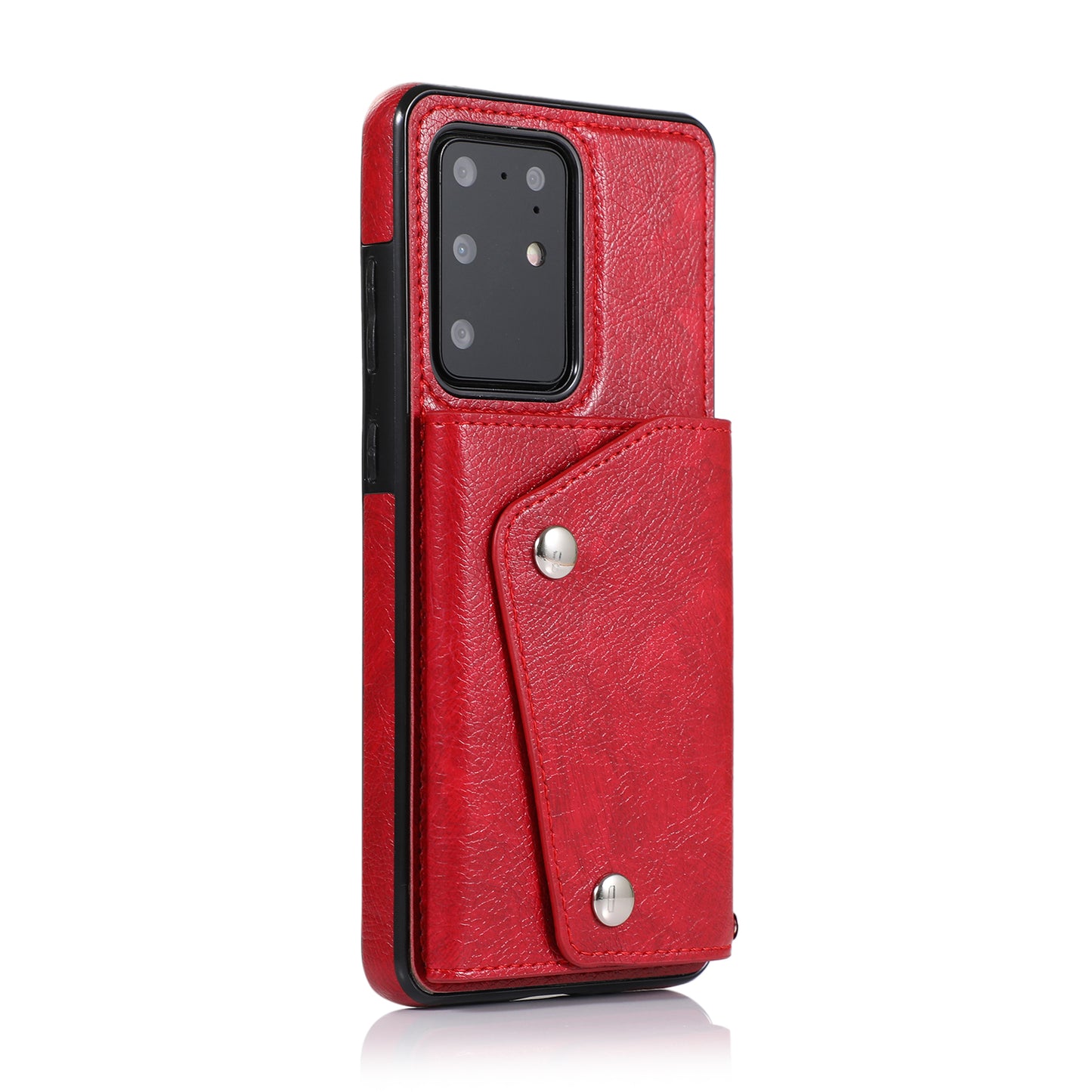 For Samsung Galaxy S20 Ultra Wallet Cover PU Leather Coated TPU Cover [Multi Card Slots] [Strap] - Red