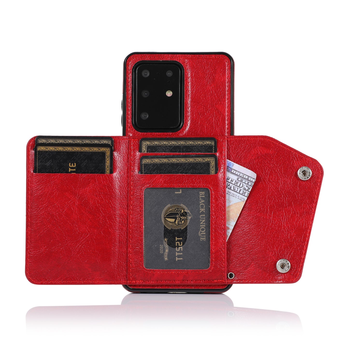 For Samsung Galaxy S20 Ultra Wallet Cover PU Leather Coated TPU Cover [Multi Card Slots] [Strap] - Red