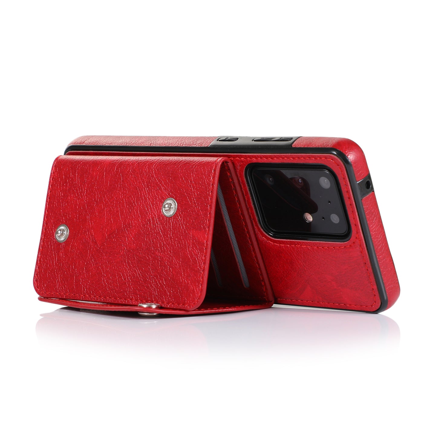 For Samsung Galaxy S20 Ultra Wallet Cover PU Leather Coated TPU Cover [Multi Card Slots] [Strap] - Red