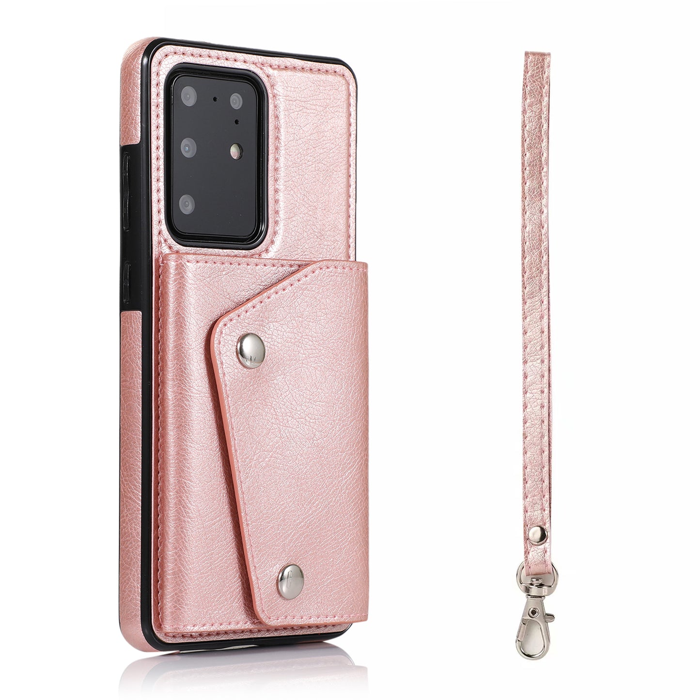 For Samsung Galaxy S20 Ultra Wallet Cover PU Leather Coated TPU Cover [Multi Card Slots] [Strap] - Rose Gold