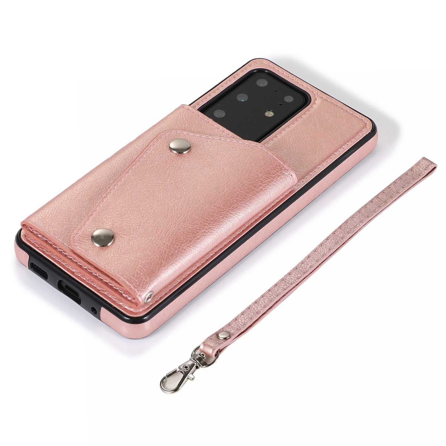 For Samsung Galaxy S20 Ultra Wallet Cover PU Leather Coated TPU Cover [Multi Card Slots] [Strap] - Rose Gold