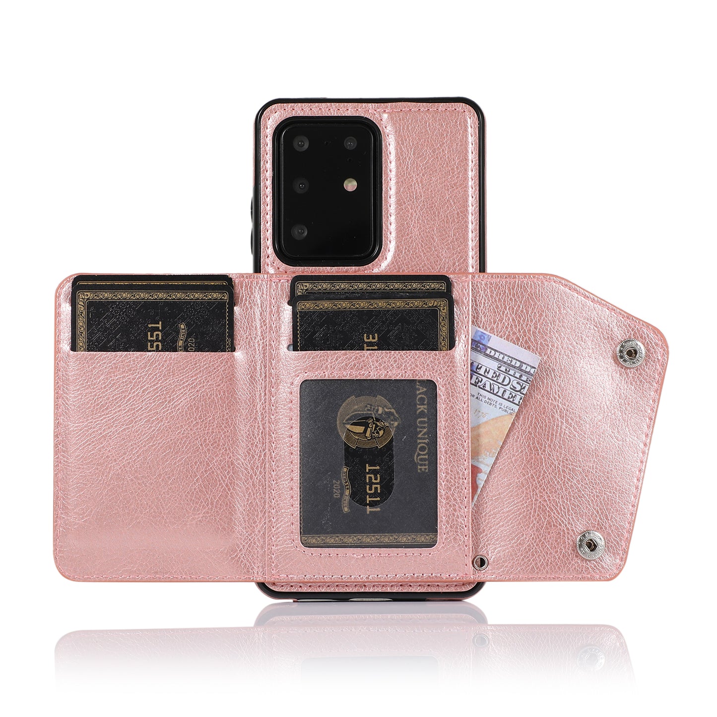 For Samsung Galaxy S20 Ultra Wallet Cover PU Leather Coated TPU Cover [Multi Card Slots] [Strap] - Rose Gold