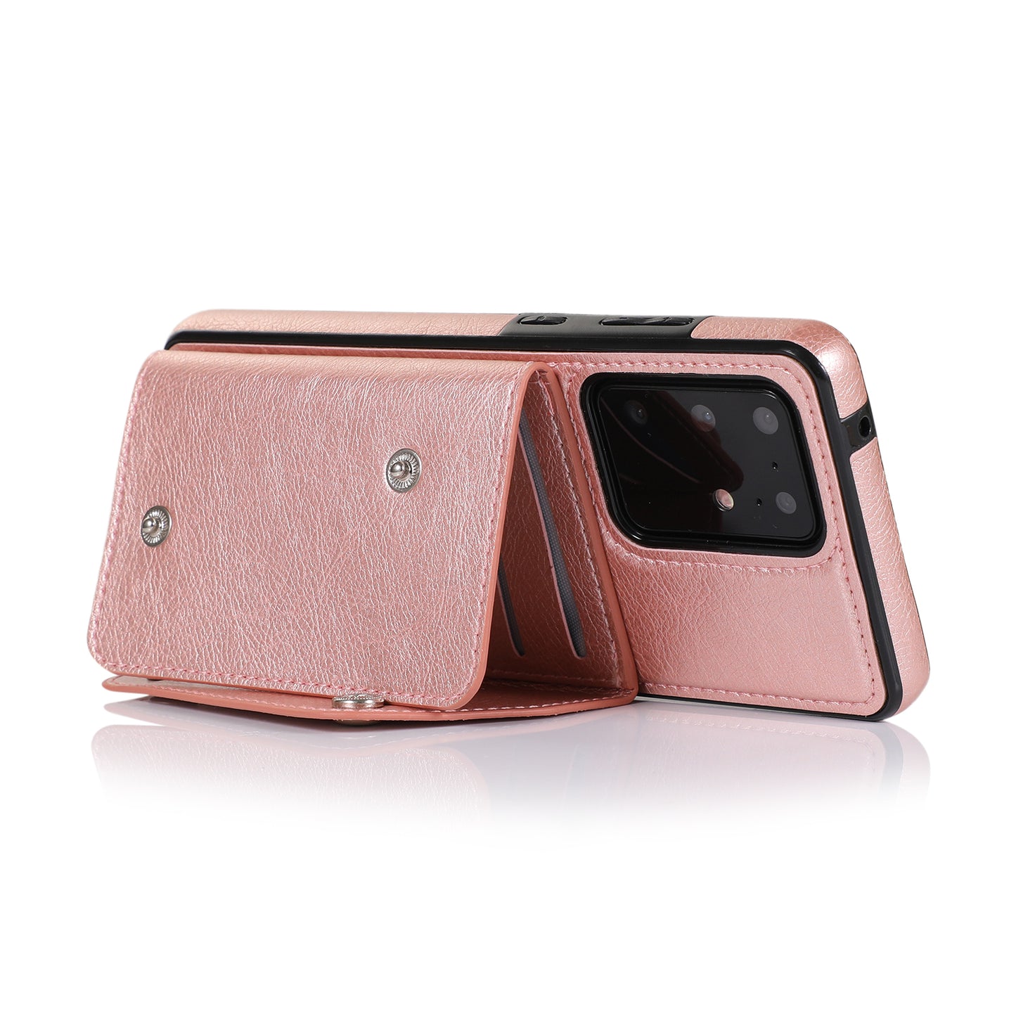For Samsung Galaxy S20 Ultra Wallet Cover PU Leather Coated TPU Cover [Multi Card Slots] [Strap] - Rose Gold