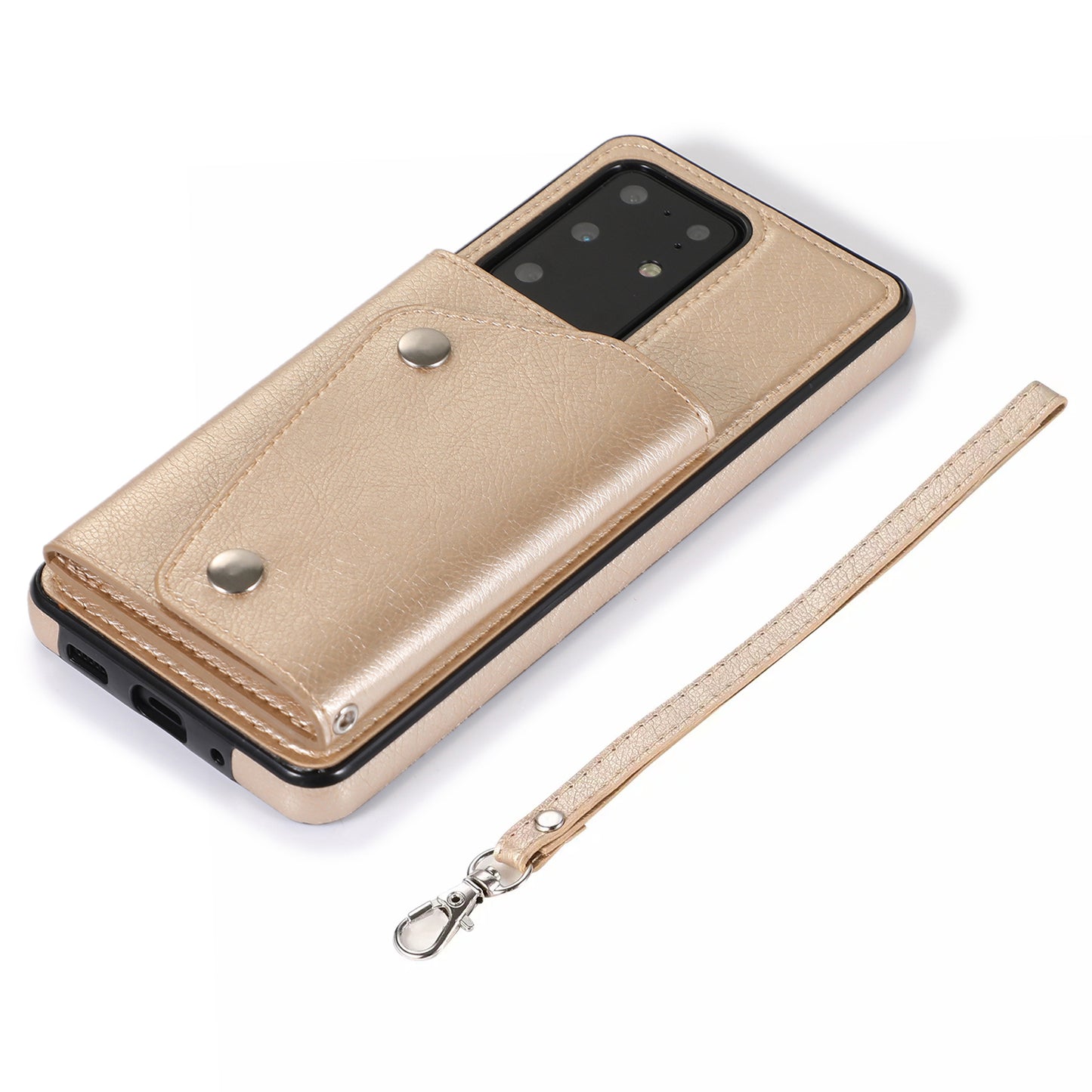 For Samsung Galaxy S20 Ultra Wallet Cover PU Leather Coated TPU Cover [Multi Card Slots] [Strap] - Gold