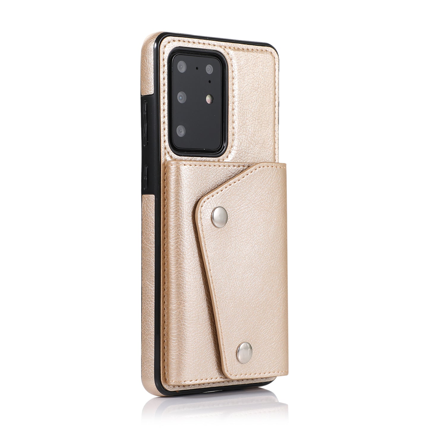 For Samsung Galaxy S20 Ultra Wallet Cover PU Leather Coated TPU Cover [Multi Card Slots] [Strap] - Gold