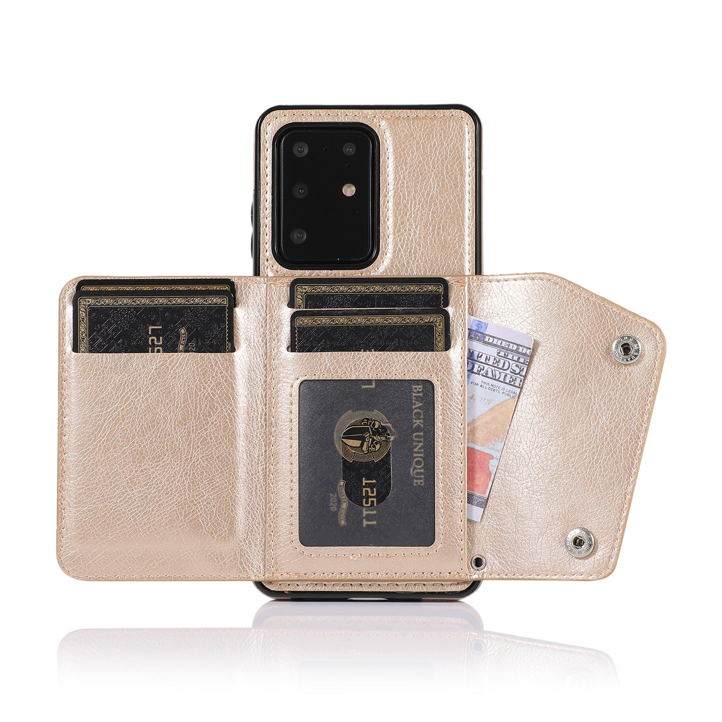 For Samsung Galaxy S20 Ultra Wallet Cover PU Leather Coated TPU Cover [Multi Card Slots] [Strap] - Gold