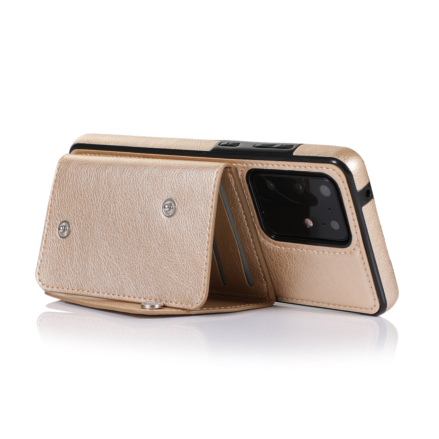 For Samsung Galaxy S20 Ultra Wallet Cover PU Leather Coated TPU Cover [Multi Card Slots] [Strap] - Gold