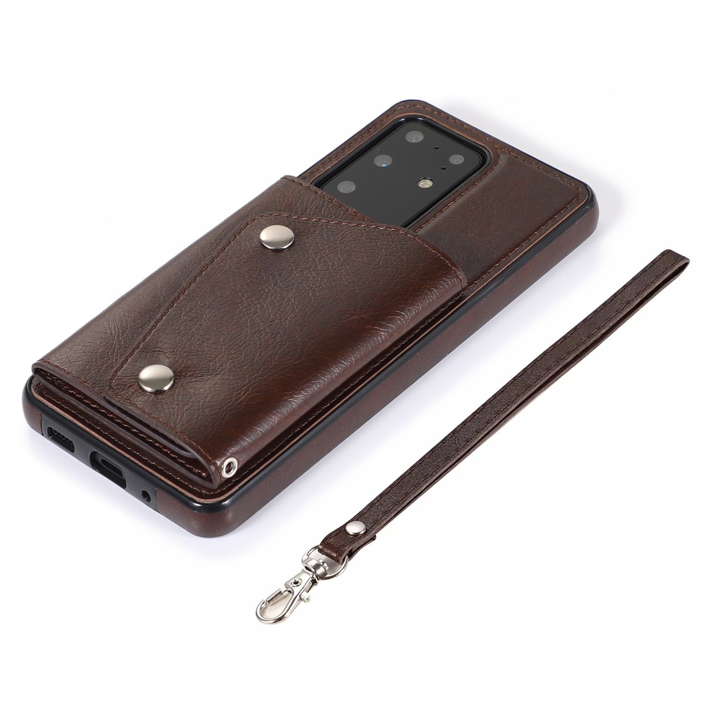 For Samsung Galaxy S20 Ultra Wallet Cover PU Leather Coated TPU Cover [Multi Card Slots] [Strap] - Brown