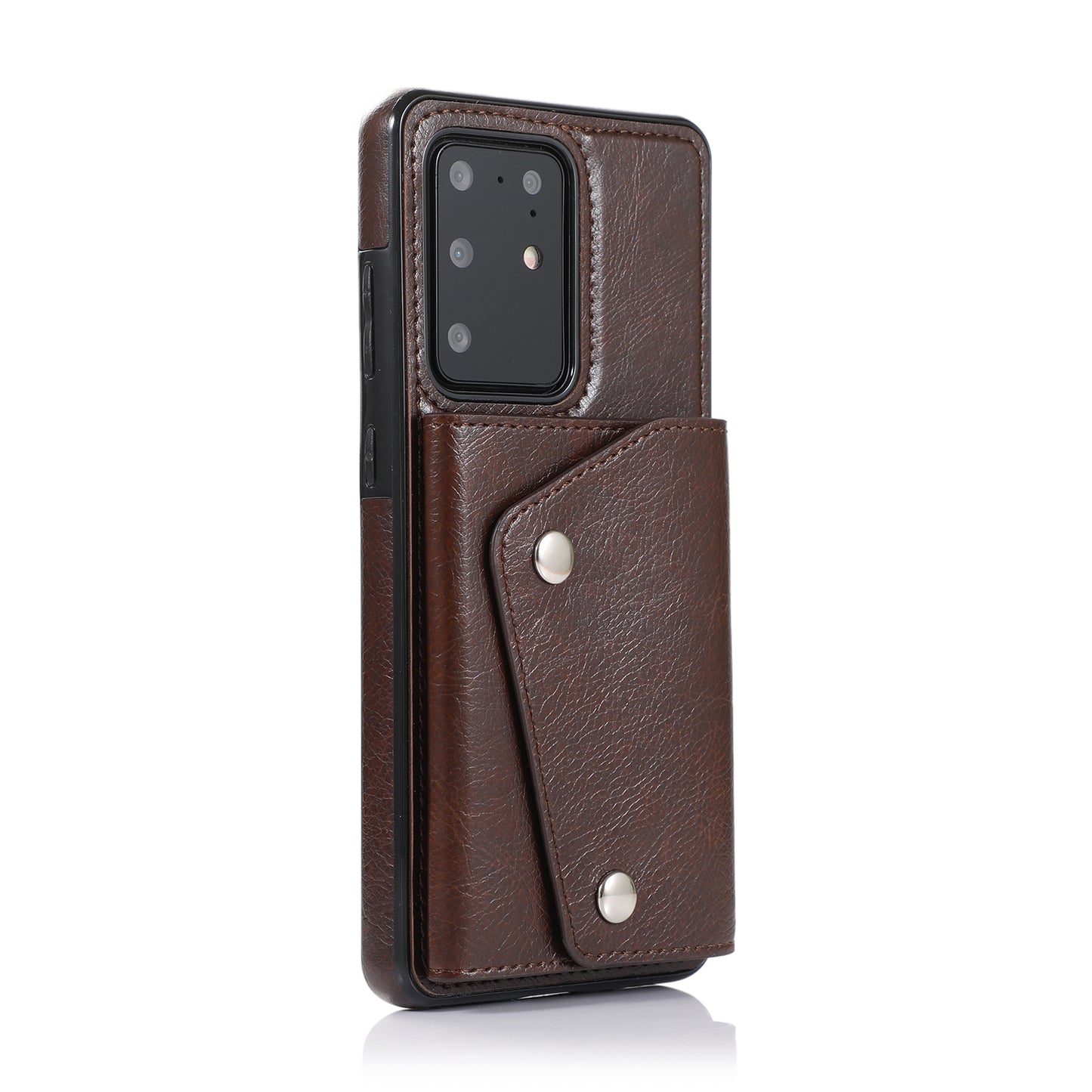For Samsung Galaxy S20 Ultra Wallet Cover PU Leather Coated TPU Cover [Multi Card Slots] [Strap] - Brown