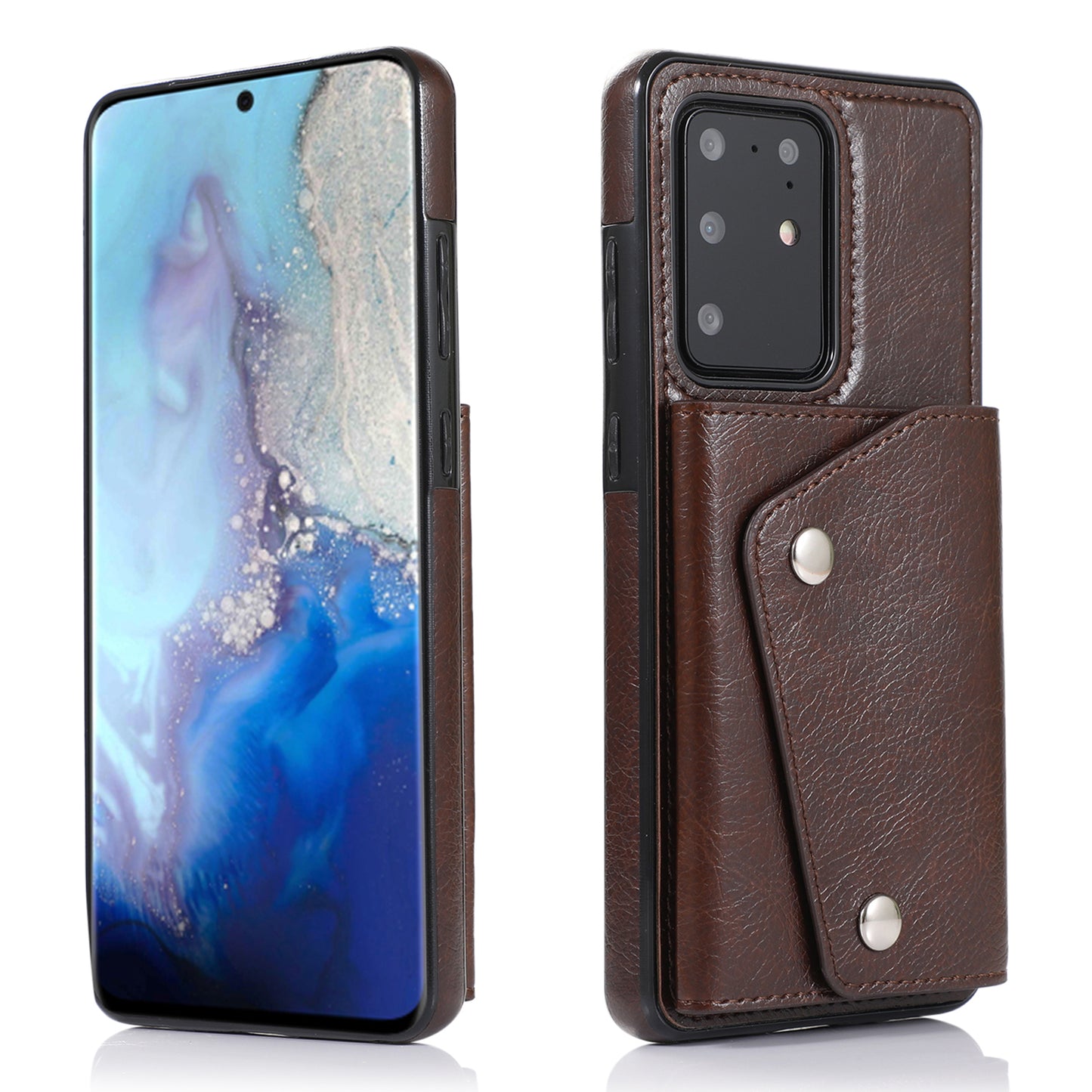 For Samsung Galaxy S20 Ultra Wallet Cover PU Leather Coated TPU Cover [Multi Card Slots] [Strap] - Brown