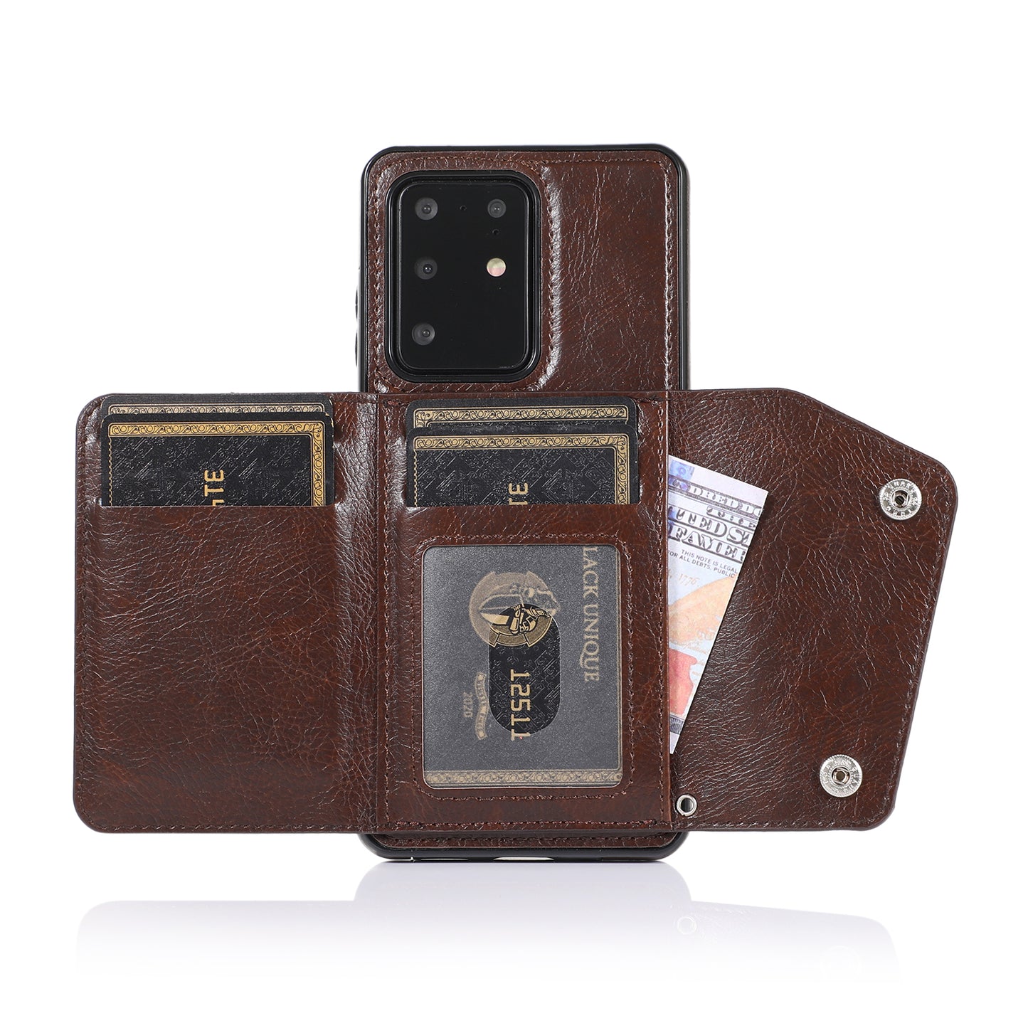 For Samsung Galaxy S20 Ultra Wallet Cover PU Leather Coated TPU Cover [Multi Card Slots] [Strap] - Brown