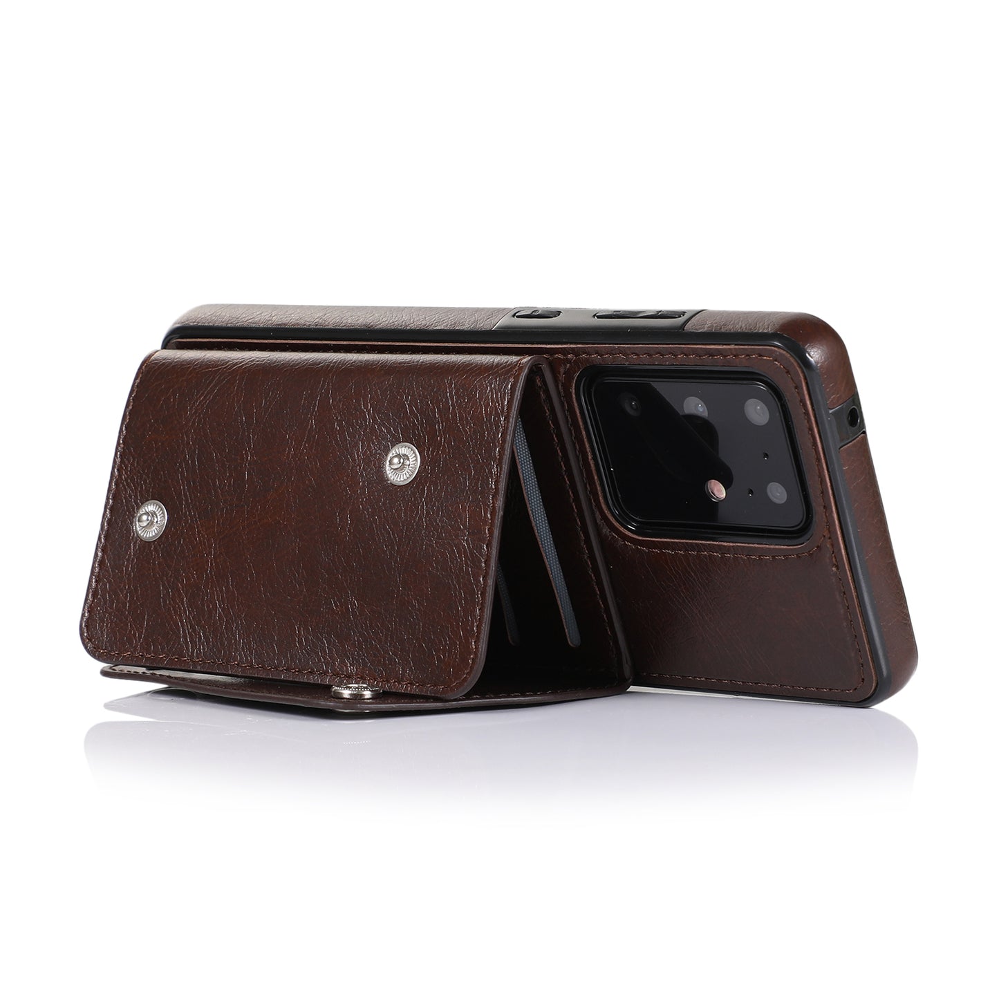 For Samsung Galaxy S20 Ultra Wallet Cover PU Leather Coated TPU Cover [Multi Card Slots] [Strap] - Brown