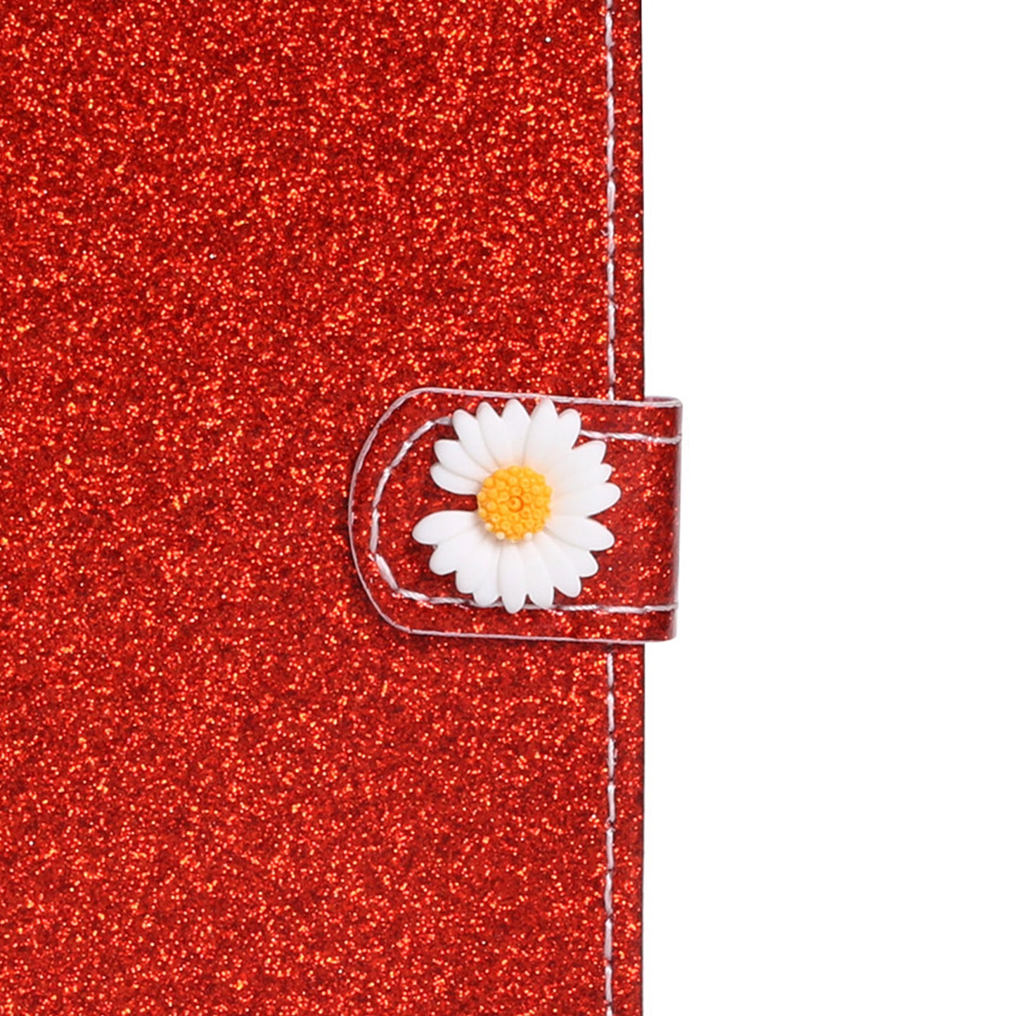 Glitter Powder Flower Decor Leather Stand Wallet Case for Samsung Galaxy S20 4G/S20 5G - Red