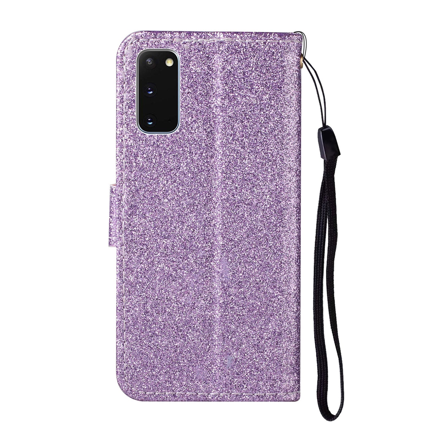 Glitter Powder Flower Decor Leather Stand Wallet Case for Samsung Galaxy S20 4G/S20 5G - Purple