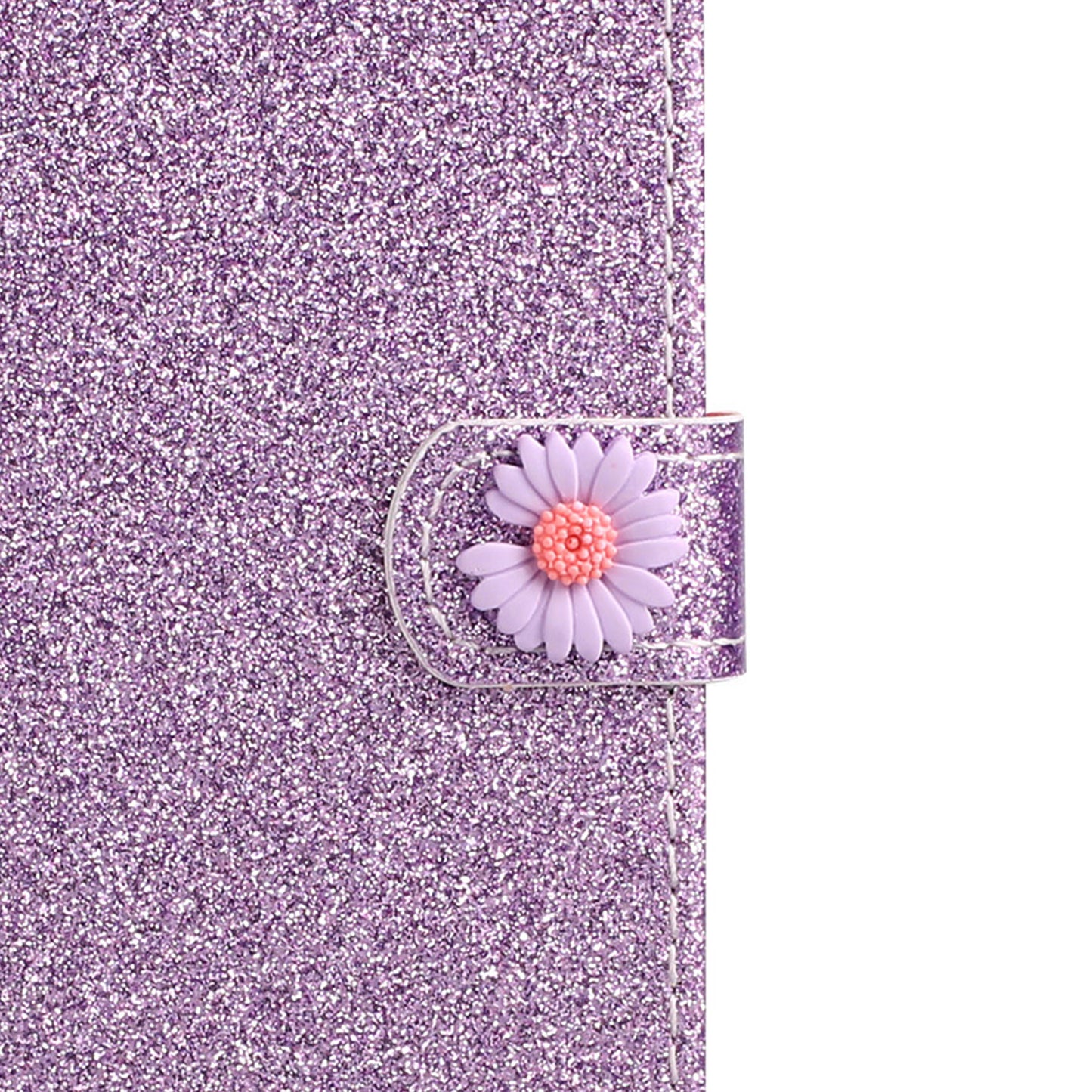 Glitter Powder Flower Decor Leather Stand Wallet Case for Samsung Galaxy S20 4G/S20 5G - Purple