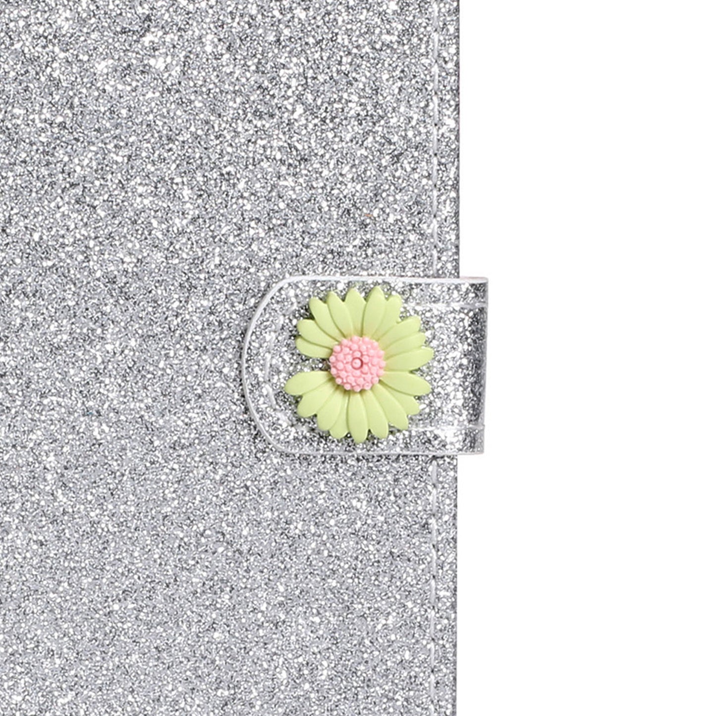 Glitter Powder Flower Decor Leather Stand Wallet Case for Samsung Galaxy S20 Plus / S20 Plus 5G - Silver