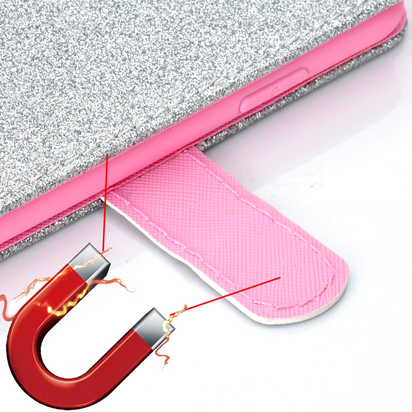 Glitter Powder Flower Decor Leather Stand Wallet Case for Samsung Galaxy S20 Plus / S20 Plus 5G - Silver