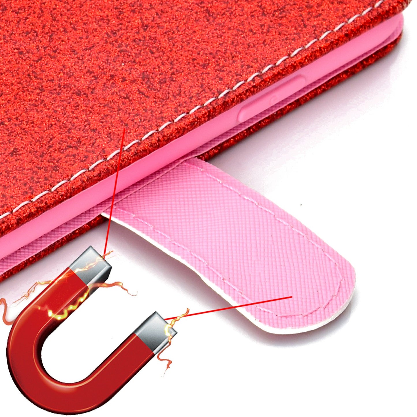 Glitter Powder Flower Decor Leather Stand Wallet Case for Samsung Galaxy S20 Ultra - Red