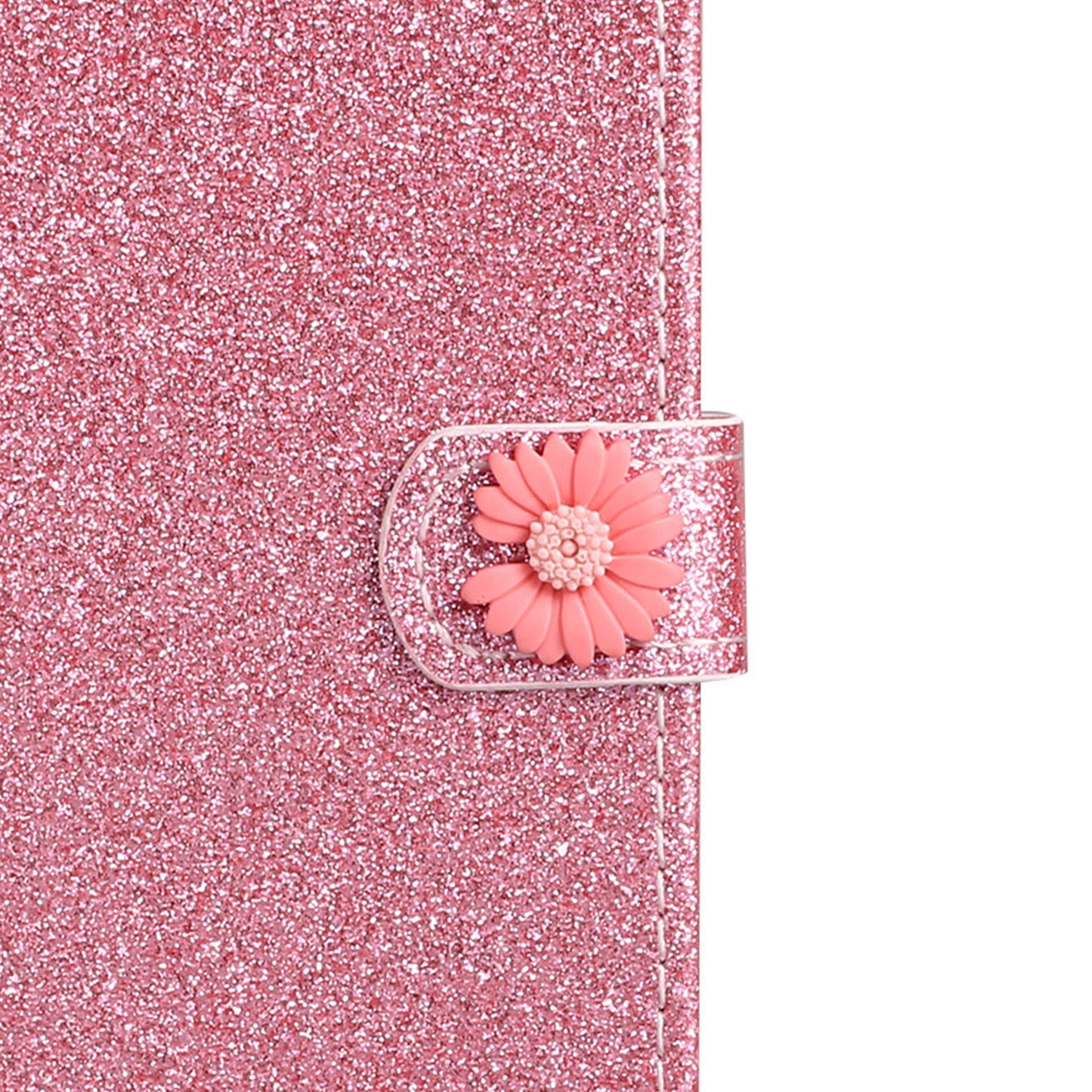 Glitter Powder Flower Decor Leather Stand Wallet Case for Samsung Galaxy S20 Ultra - Pink