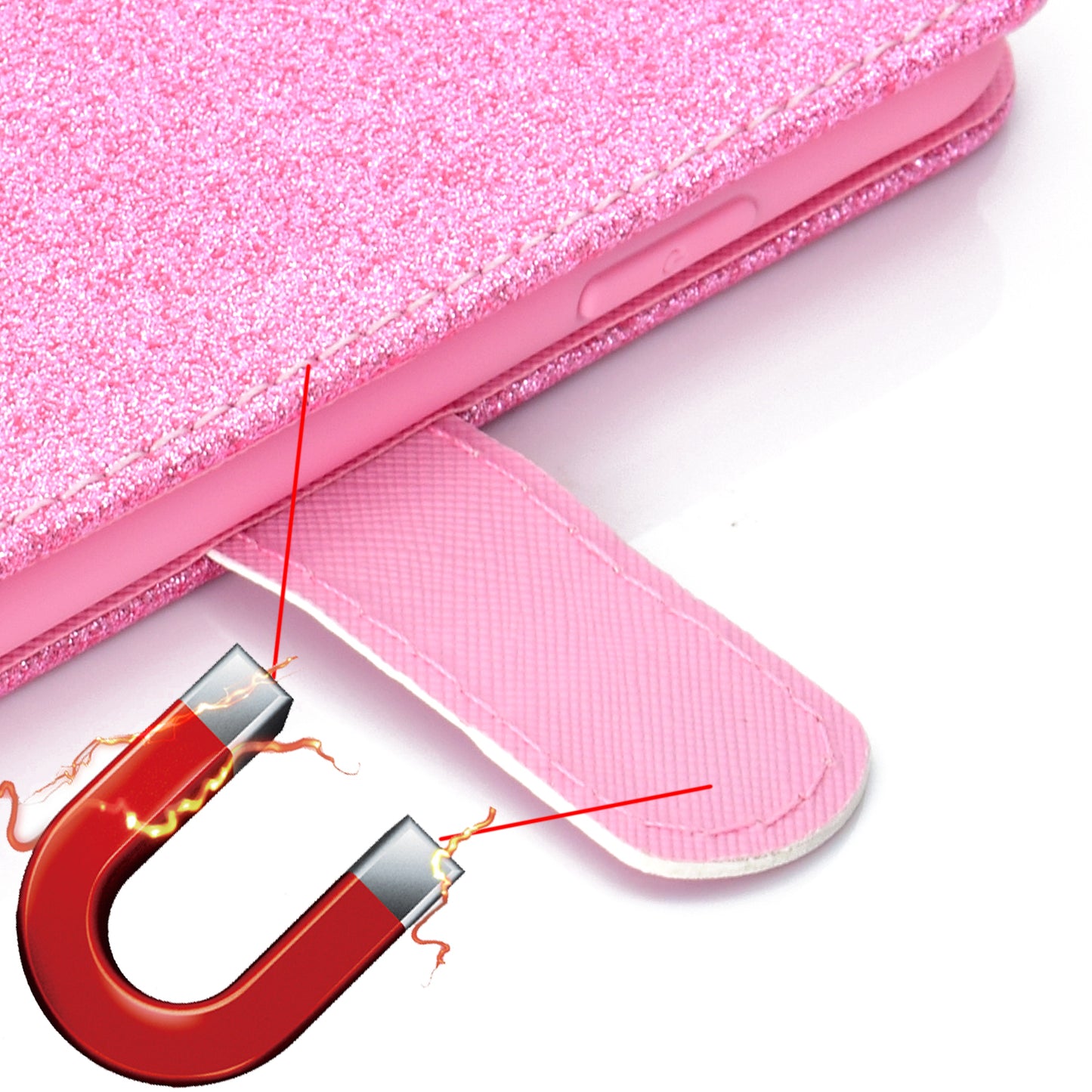 Glitter Powder Flower Decor Leather Stand Wallet Case for Samsung Galaxy S20 Ultra - Pink