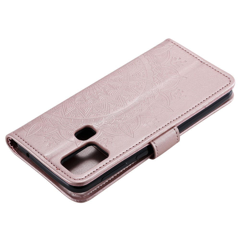 Imprint Flower Leather with Wallet Stand Case for Samsung Galaxy M31 - Rose Gold