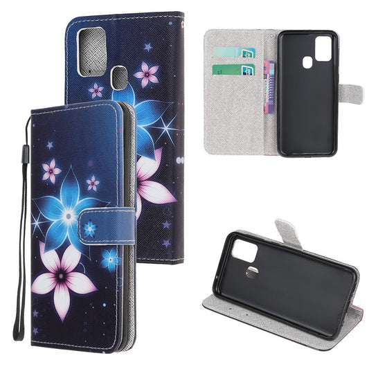 Pattern Printing Cross Texture Leather Wallet Phone Case with Strap for Samsung Galaxy M31 - Flower