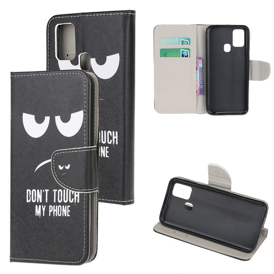Cross Texture Pattern Printing Leather Wallet Cover with Strap for Samsung Galaxy M21 - Don't Touch My Phone