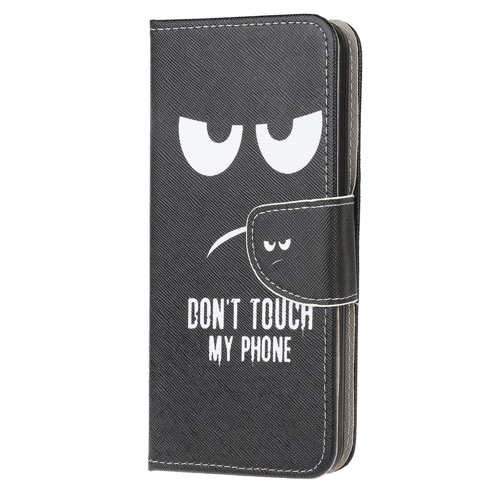 Cross Texture Pattern Printing Leather Wallet Cover with Strap for Samsung Galaxy M21 - Don't Touch My Phone