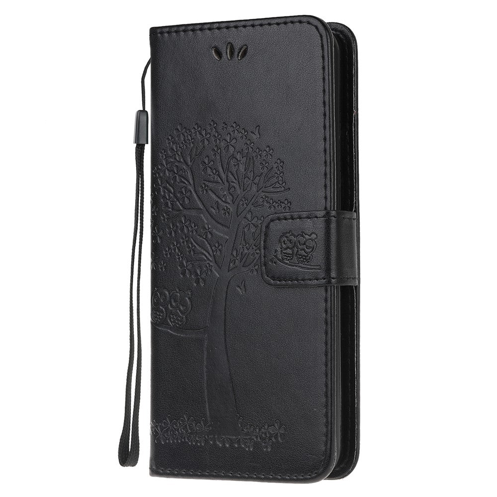 Imprint Tree Owl Leather Stylish Wallet  Stand Case for Samsung Galaxy M21/M30s - Black