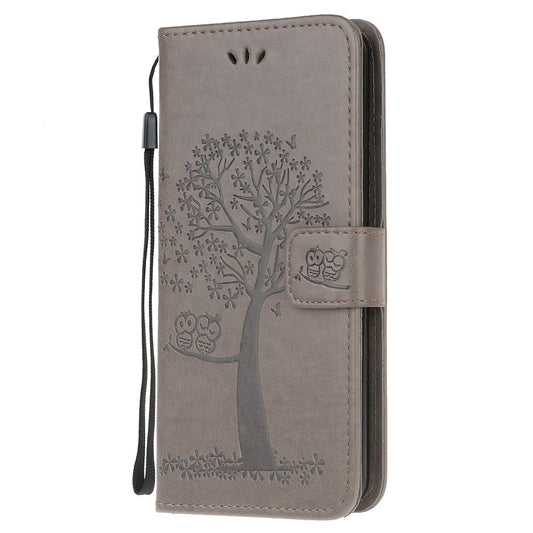 Imprint Tree Owl Leather Stylish Wallet  Stand Case for Samsung Galaxy M21/M30s - Grey