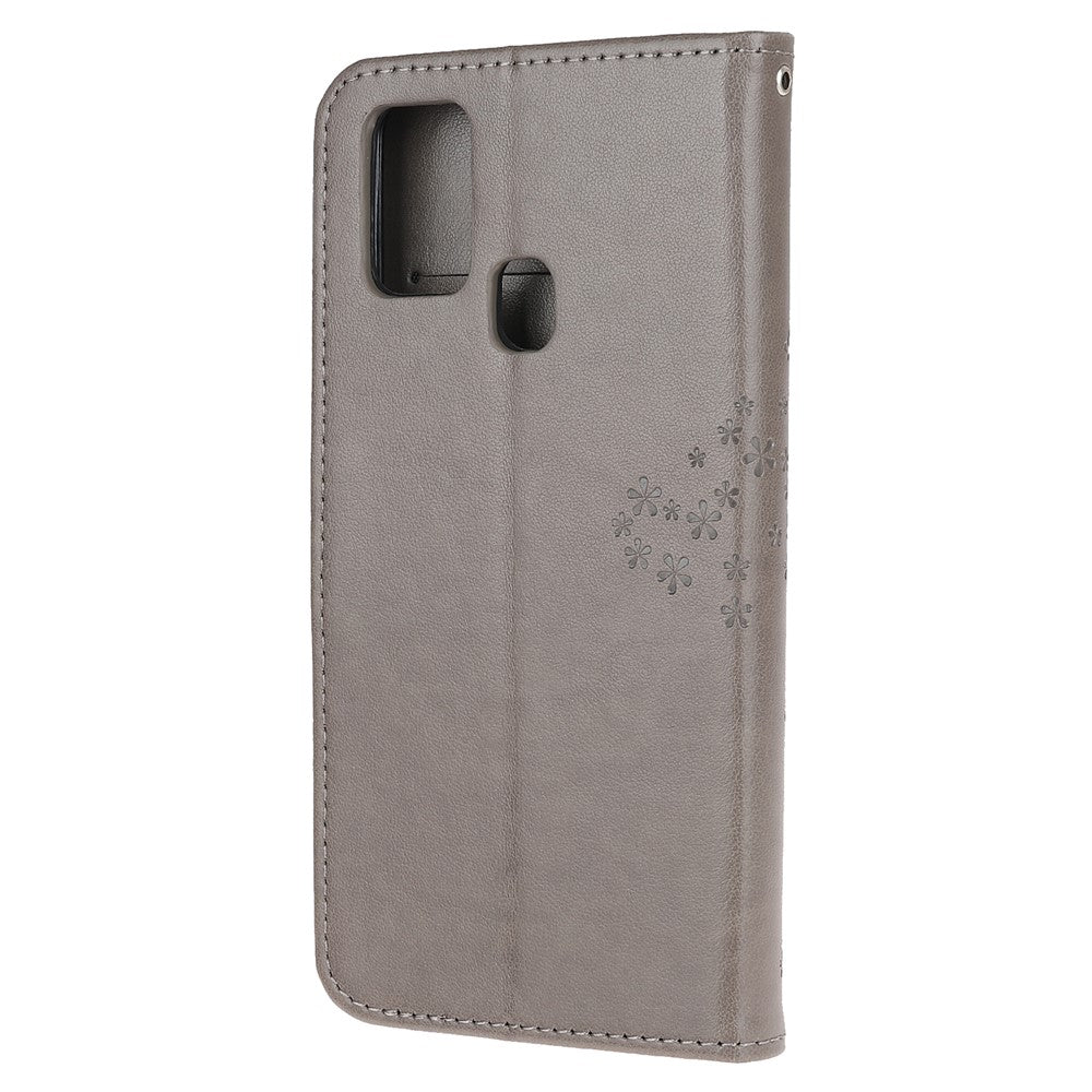Imprint Tree Owl Leather Stylish Wallet  Stand Case for Samsung Galaxy M21/M30s - Grey