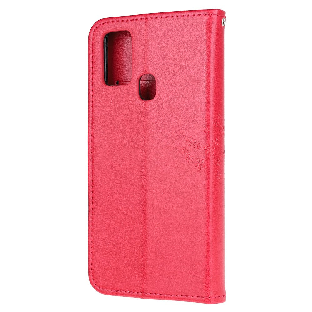 Imprint Tree Owl Leather Stylish Wallet  Stand Case for Samsung Galaxy M21/M30s - Red
