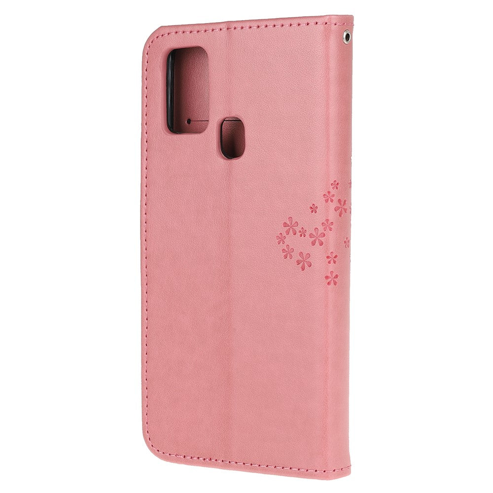 Imprint Tree Owl Leather Stylish Wallet  Stand Case for Samsung Galaxy M21/M30s - Pink