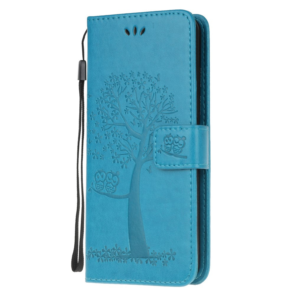 Imprint Tree Owl Leather Stylish Wallet  Stand Case for Samsung Galaxy M21/M30s - Blue