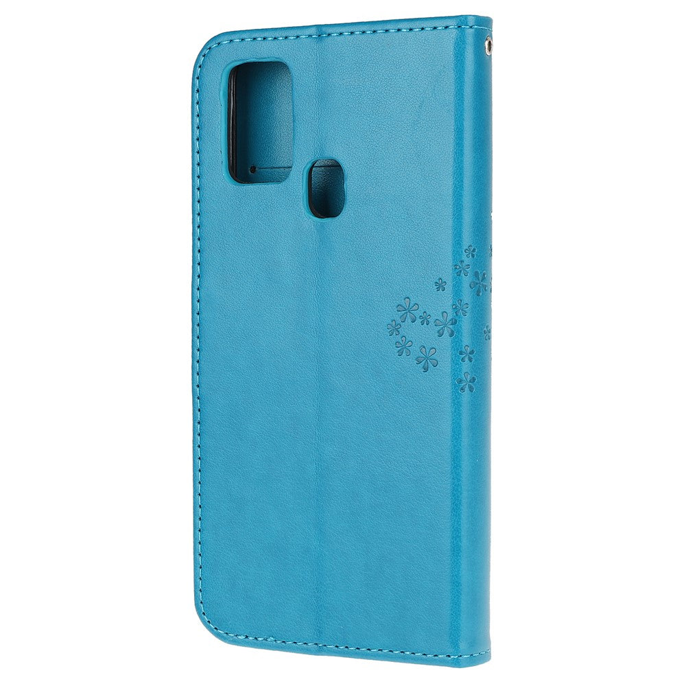 Imprint Tree Owl Leather Stylish Wallet  Stand Case for Samsung Galaxy M21/M30s - Blue