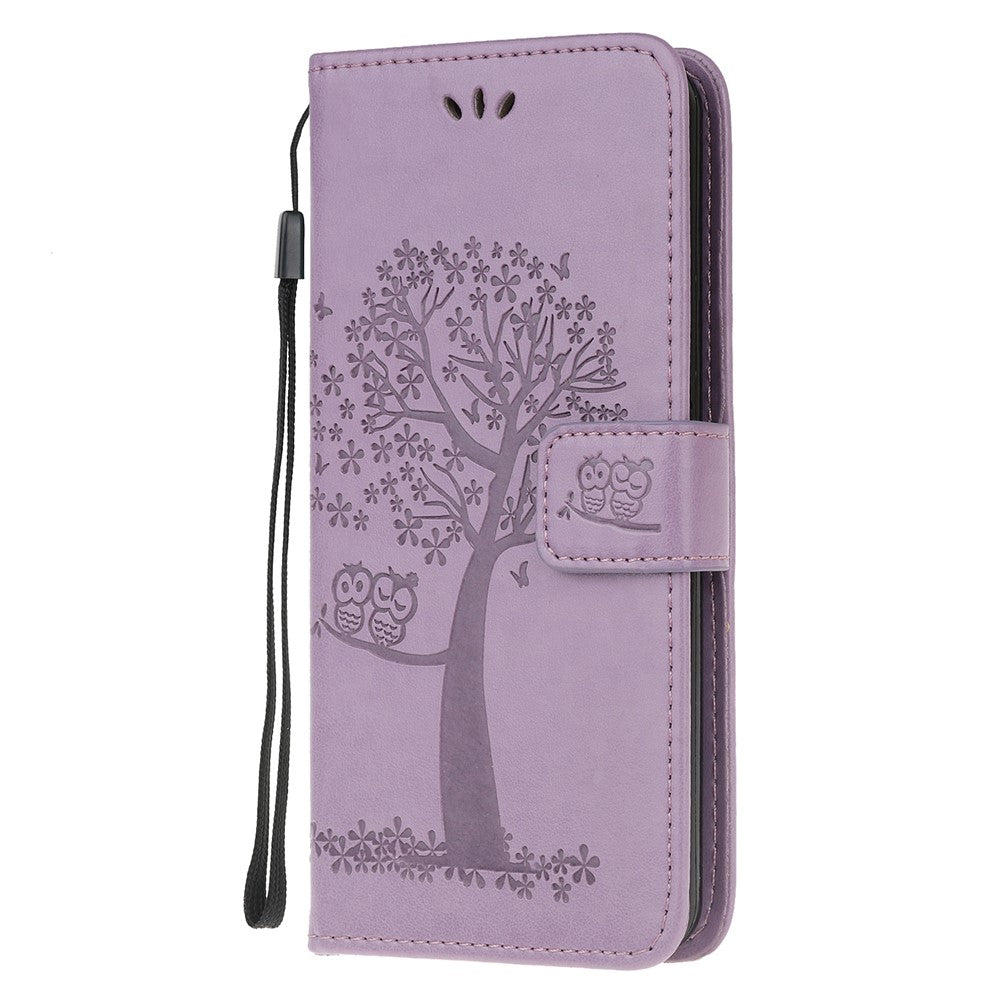 Imprint Tree Owl Leather Stylish Wallet  Stand Case for Samsung Galaxy M21/M30s - Light Purple