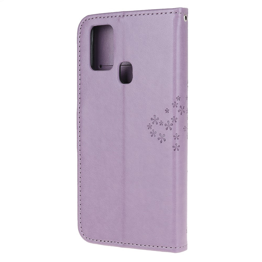 Imprint Tree Owl Leather Stylish Wallet  Stand Case for Samsung Galaxy M21/M30s - Light Purple