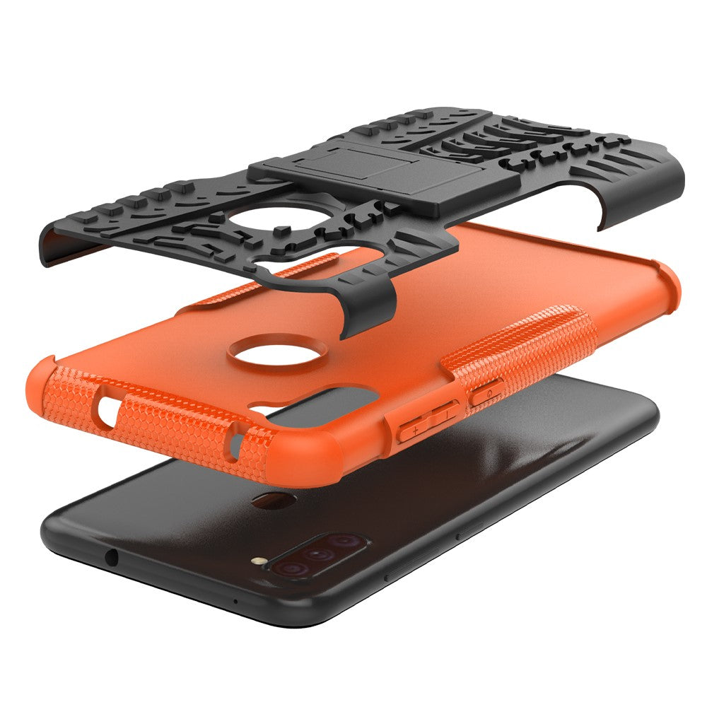 Anti-slip PC + TPU Hybrid Case with Kickstand Phone Shell for Samsung Galaxy A11(EU Version)/M11 - Orange