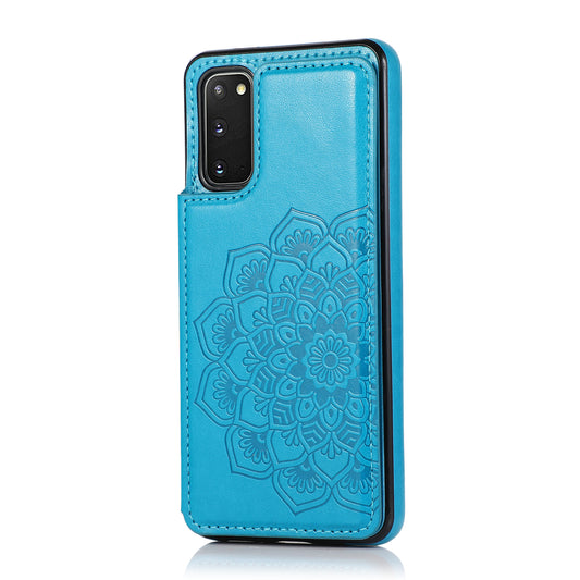 Imprint Mandala Flower PU Leather + TPU Phone Casing for Samsung Galaxy S20 4G/S20 5G - Dark Blue
