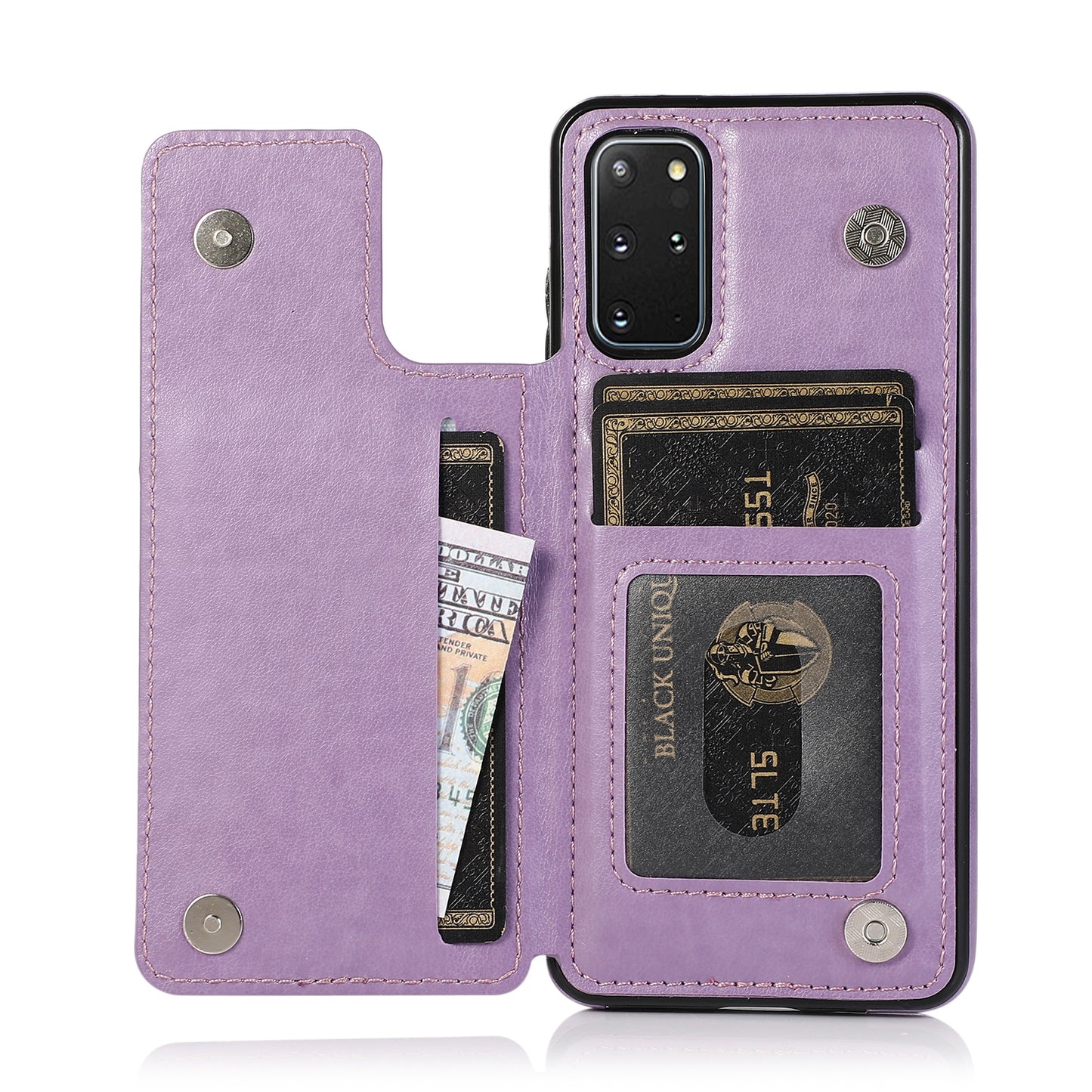 Imprint Mandala Flower PU Leather + TPU Hybrid Kickstand Case for Samsung Galaxy S20 Plus - Purple