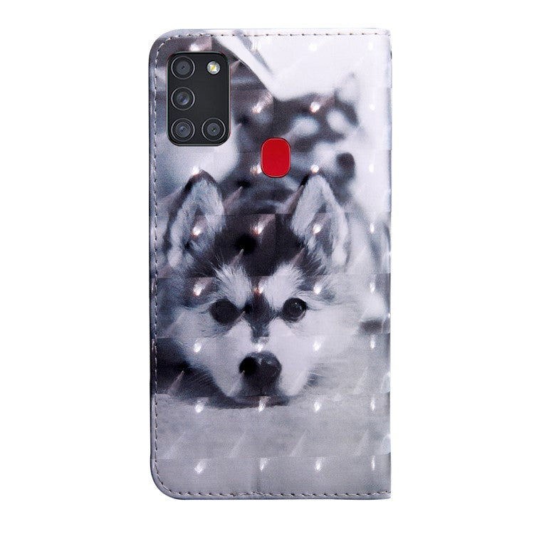 Light Spot Decor Pattern Printing Wallet Stand Leather Case with Strap for Samsung Galaxy A21s - Dog