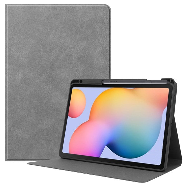 For Samsung Galaxy Tab S6 Lite (2024) / (2022) / (2020) Textured PU Leather Stand Smart Tablet Case with Pen Slot  - Grey