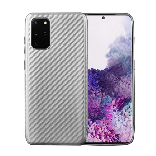 Carbon Fiber Texture Soft TPU Back Protector Cover for Samsung Galaxy S20 Plus - Silver