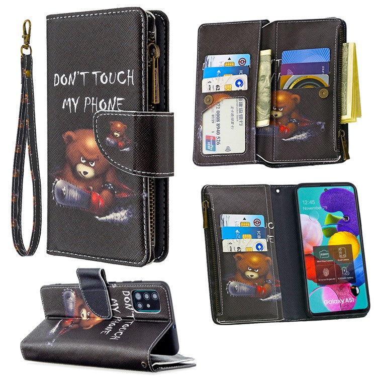 BF03 Pattern Printing Leather Mobile Case with Zipper Wallet for Samsung Galaxy A51 SM-A515 - Don't Touch My Phone