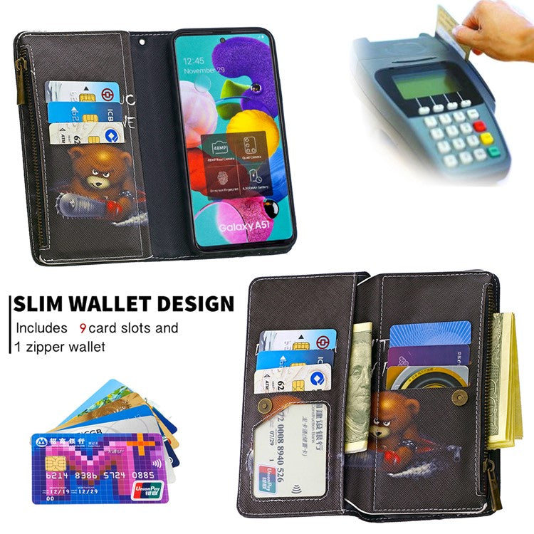 BF03 Pattern Printing Leather Mobile Case with Zipper Wallet for Samsung Galaxy A51 SM-A515 - Don't Touch My Phone