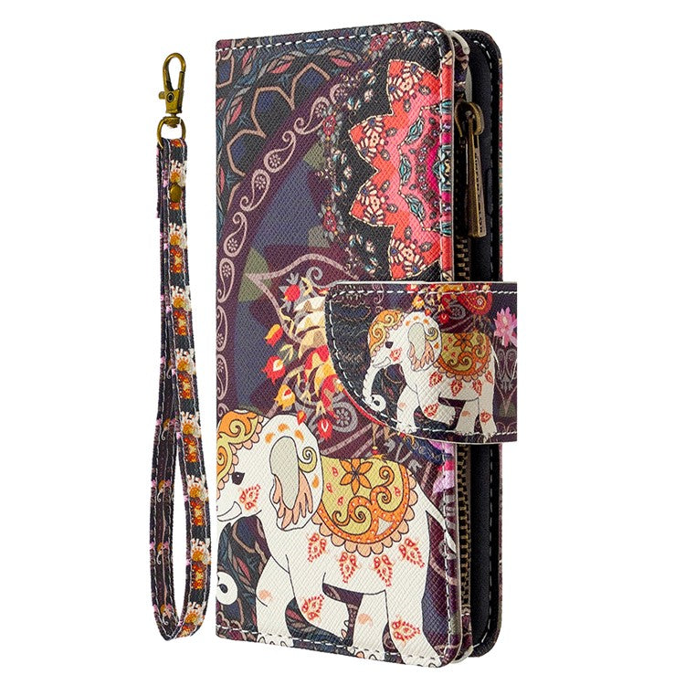 Pattern Printing Zipper Wallet Leather Phone Case for Samsung Galaxy S10 - Elephant