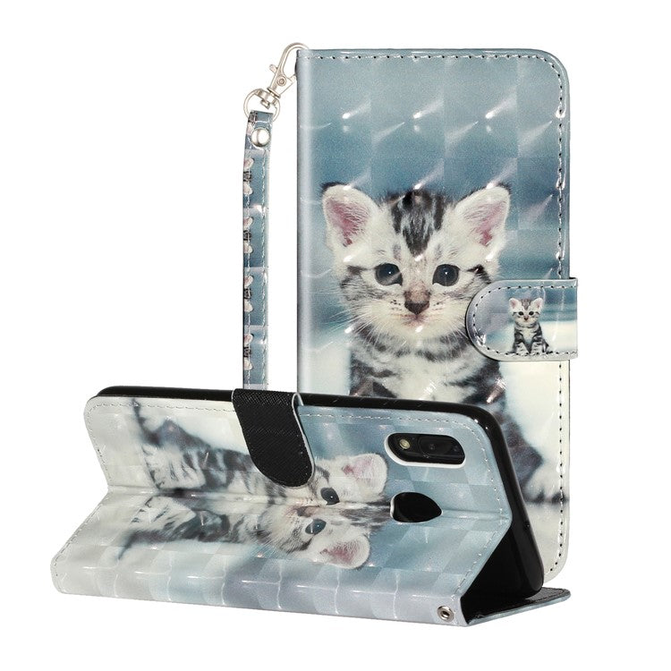 Light Spot Decor Patterned Embossed Leather Wallet Case for Samsung Galaxy A40 - Cat