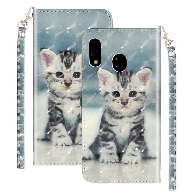 Light Spot Decor Patterned Embossed Leather Wallet Case for Samsung Galaxy A40 - Cat