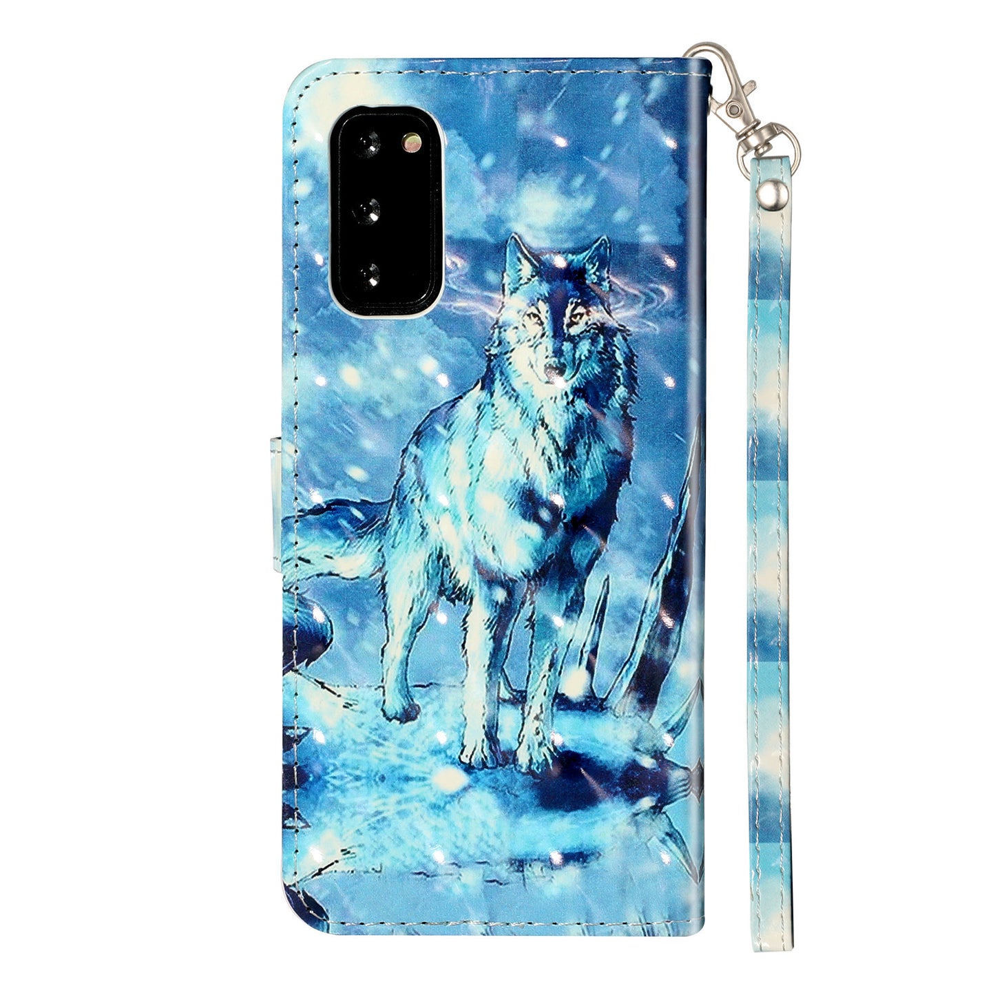 Light Spot Decor Patterned Embossed Leather Wallet Phone Case for Samsung Galaxy S20 4G/S20 5G - Wolf