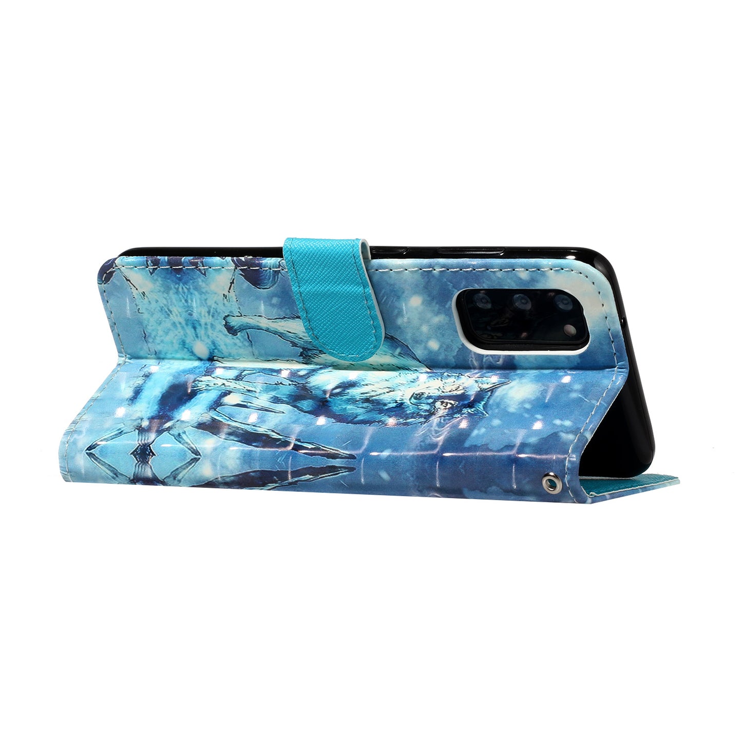 Light Spot Decor Patterned Embossed Leather Wallet Phone Case for Samsung Galaxy S20 4G/S20 5G - Wolf